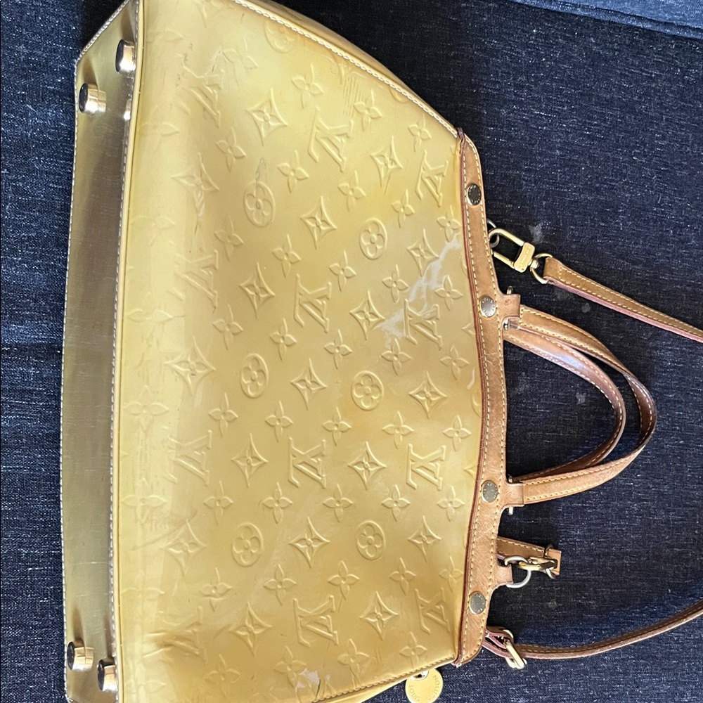 Louis Vuitton Yellow Patent Monogram Tote with Leather Trim original lv strap
